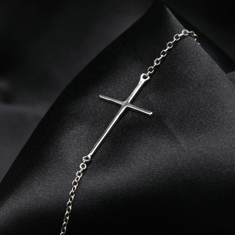 Sideways 925 Sterling silver cross bracelet-warranteed